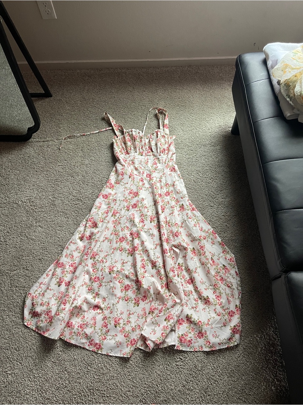 Milkmaid Floral Tie-Strap Maxi Dress in Pink